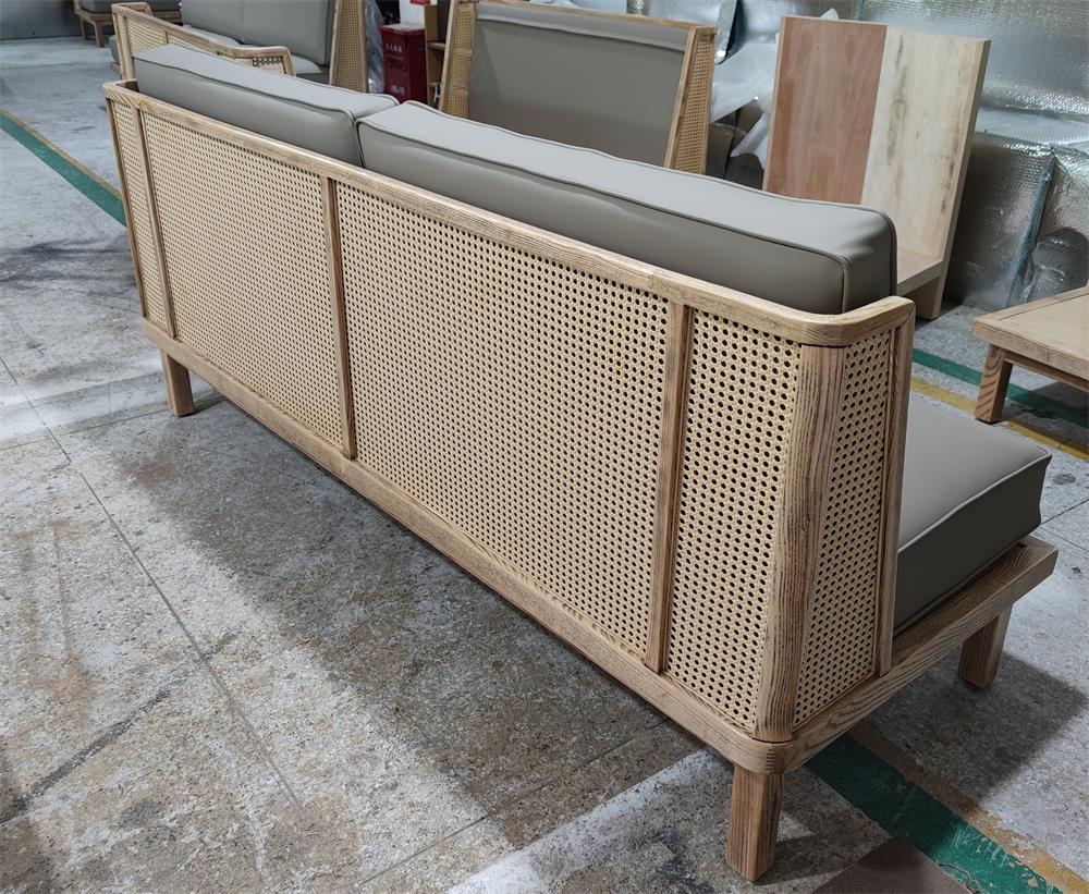Natural Wood & Woven Back Coffee Shop Booth Sofa