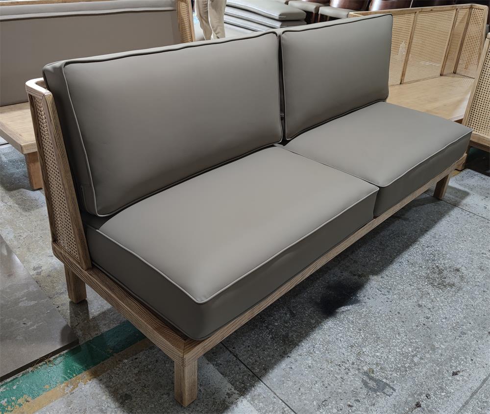 Natural Wood & Woven Back Coffee Shop Booth Sofa