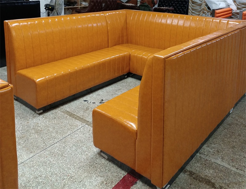 U-Shaped Orange Faux Leather KTV Booth Sofa