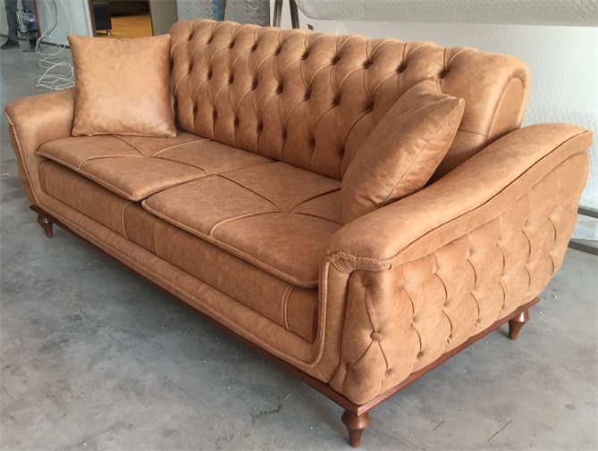 Solid Wood Frame Vintage Hotel Sofa – Durable Tufted Leather Seating