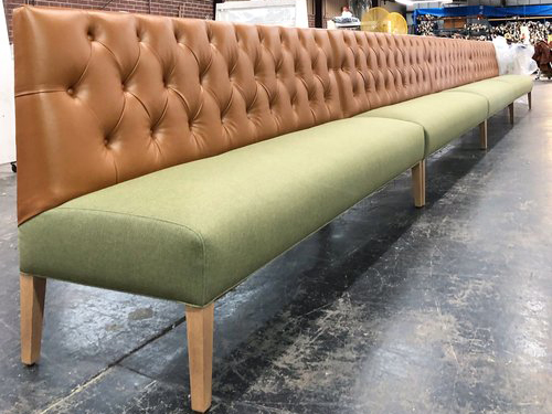 Self-Service BBQ Restaurant Custom Leather & Fabric Banquette | Restaurant Long Bench Booth Seating
