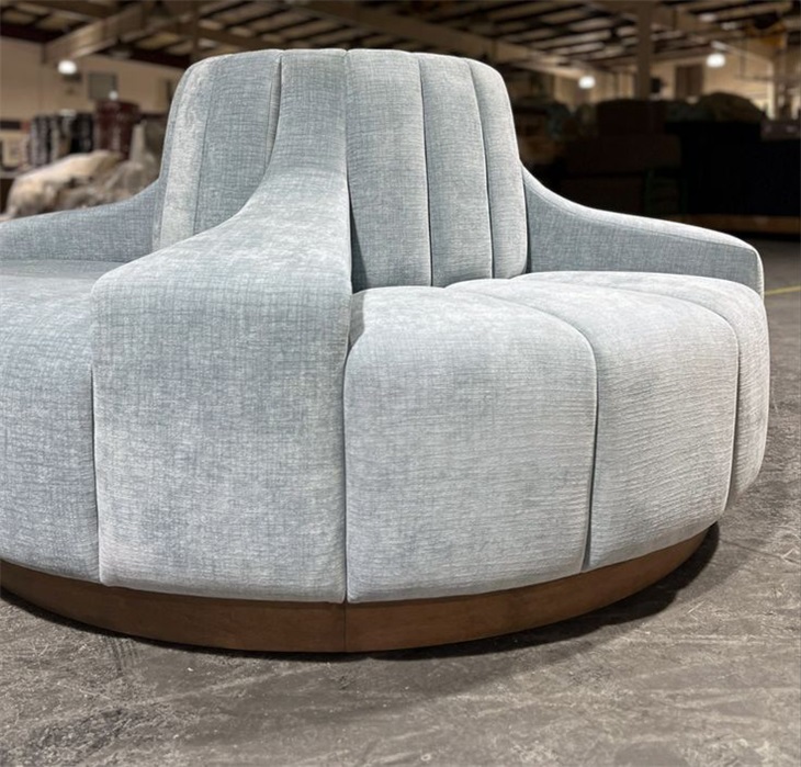 Modern Round Lounge Chair with Wooden Base - Upholstered Seating