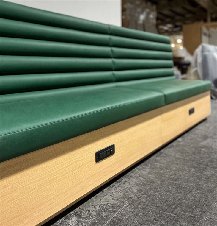Green Vinyl Upholstered Cafe Banquette Seating with USB Ports