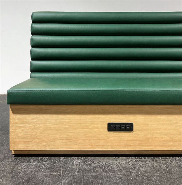 Cafe Banquette Seating, Green Vinyl Upholstered with USB Ports