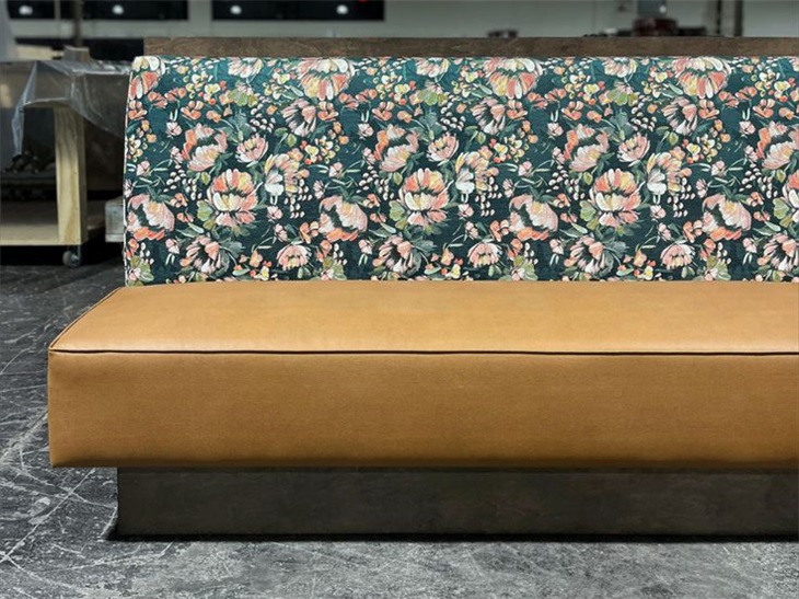 Designer Floral Upholstered Seating with Luxury Leather Bench Detail 