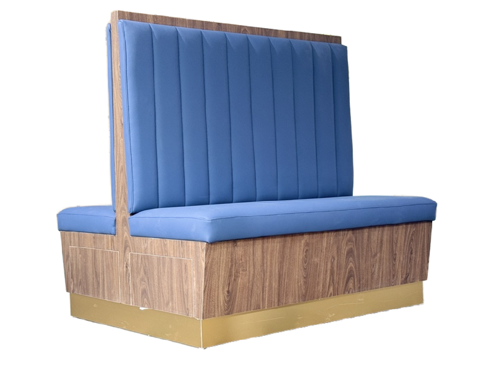 Modern Blue Double-Sided Booth Seating with Wood Grain Base for Restaurants & Cafés