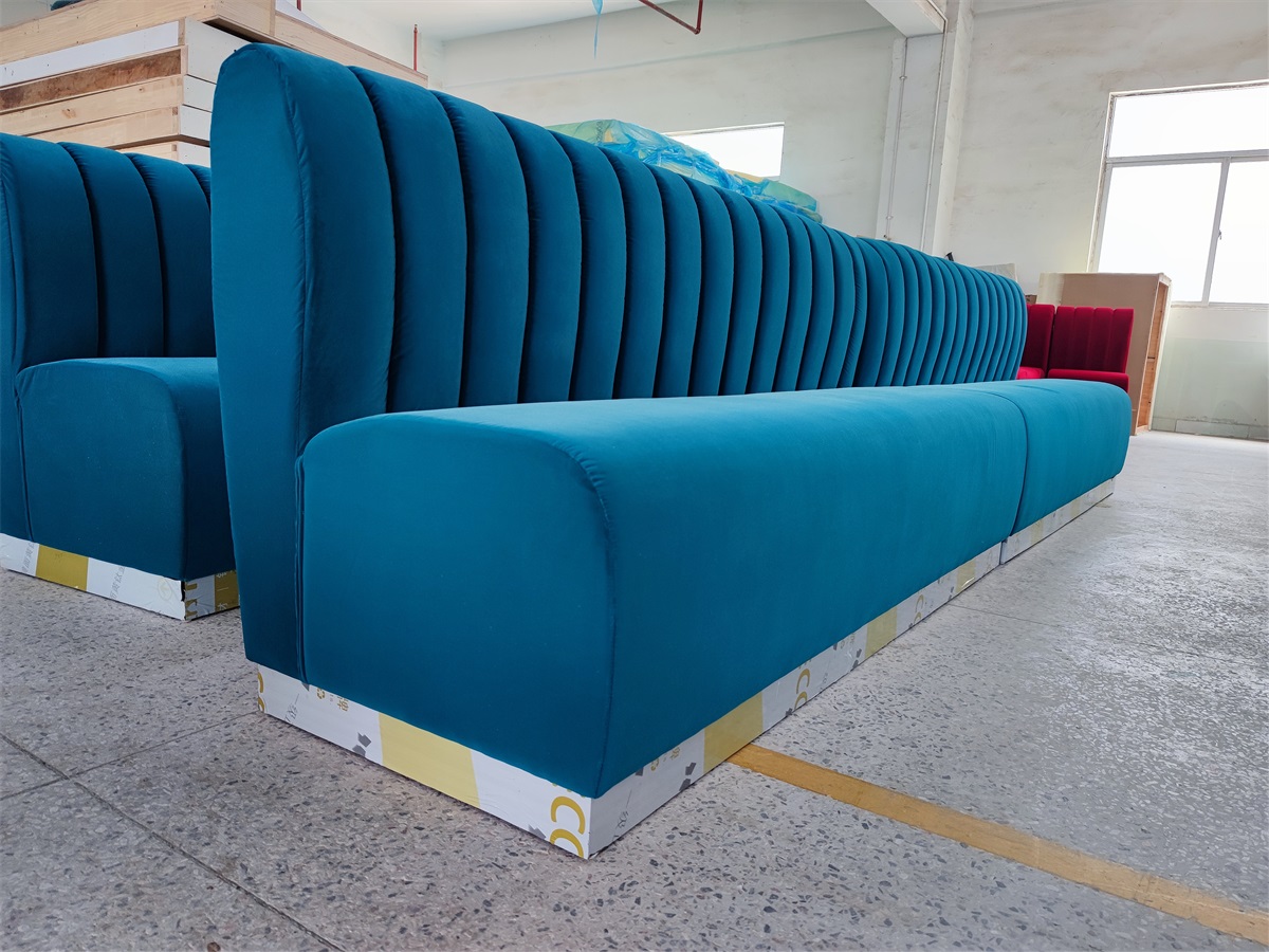 Teal velvet booth sofa for hotel and restaurant interiors