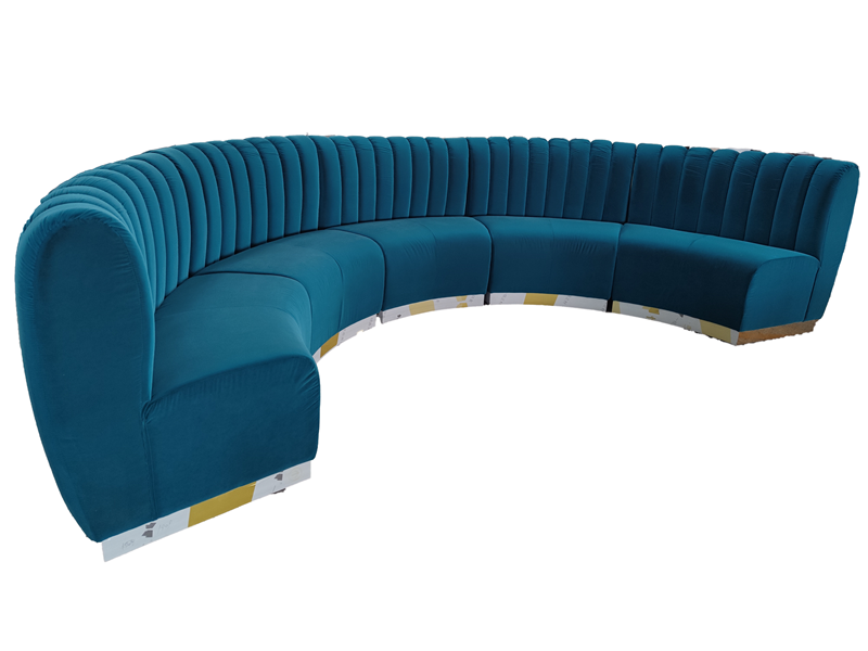 Curved Velvet Hotel Lobby Banquette – Custom Semi-Circular Sofa Seating for Hospitality Interiors