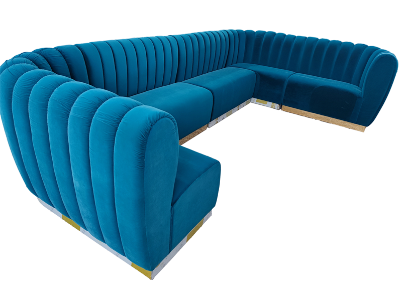 Luxury Velvet U-Shaped Sectional Sofa – Channel Tufted Club Lounge Seating for Hotel, Bar, or VIP Room