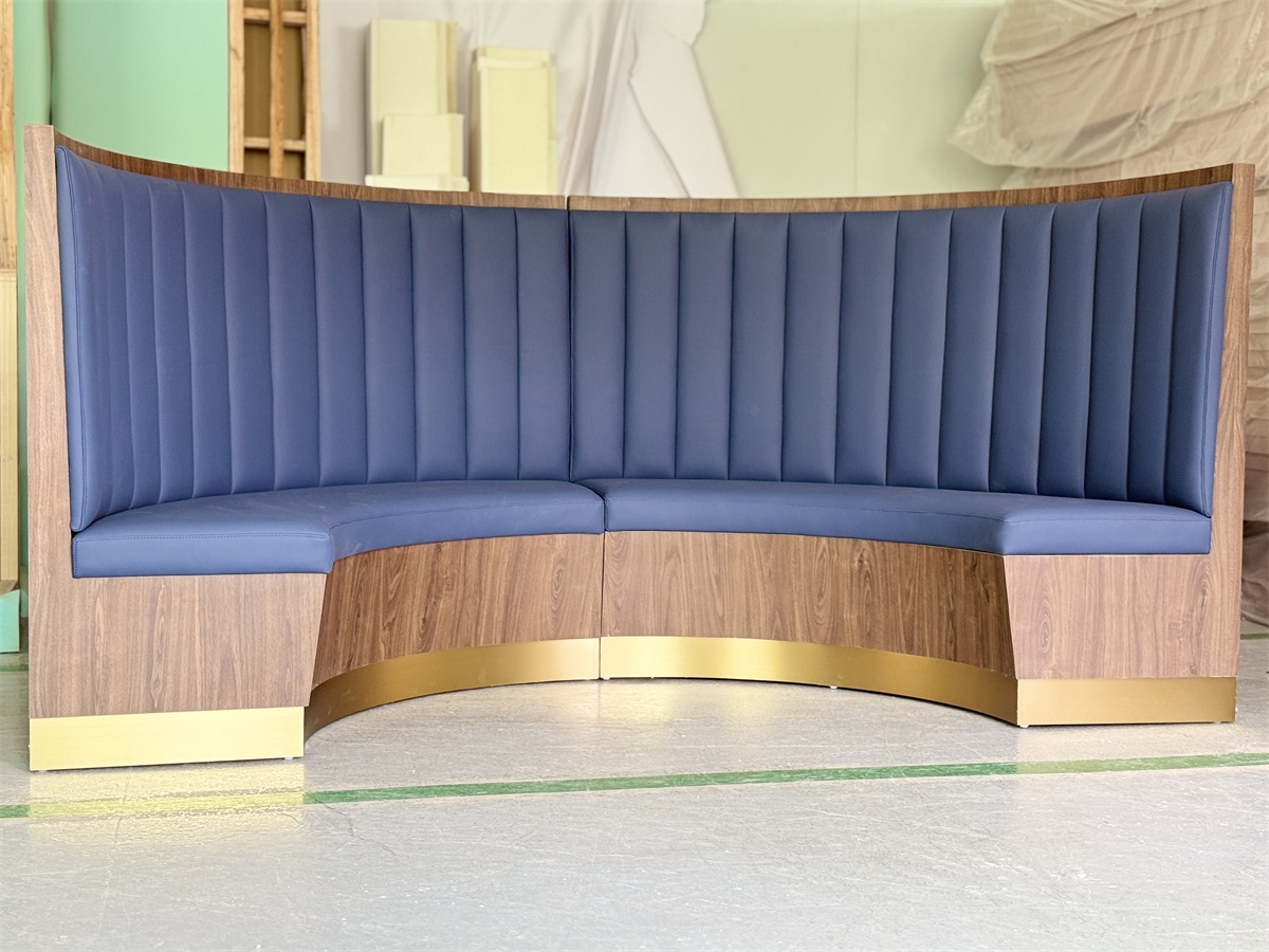 Commercial curved booth seating with vertical channel backrest