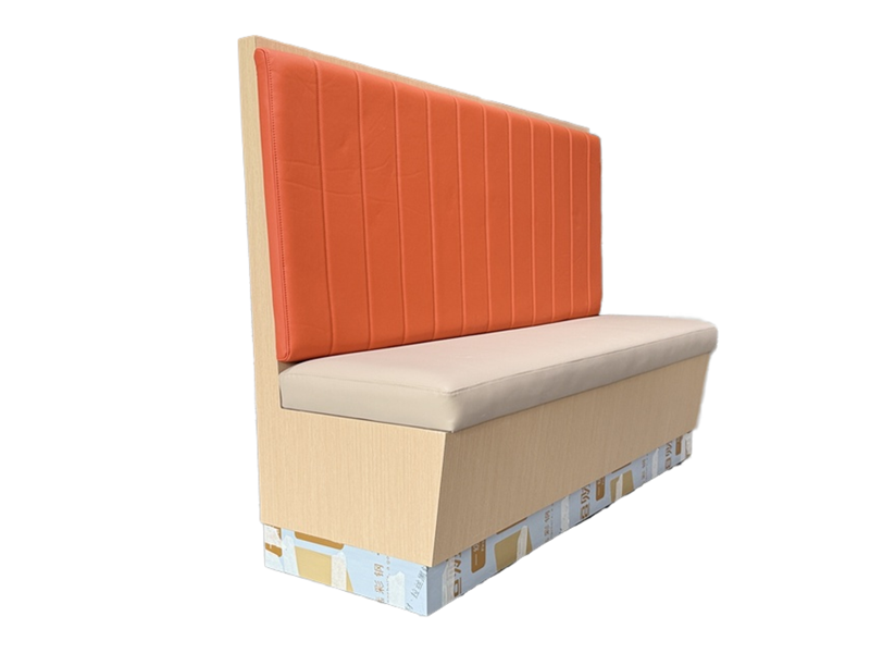 Modern Restaurant Booth Seating – Orange & Beige Vinyl Upholstery, Commercial Banquette Bench