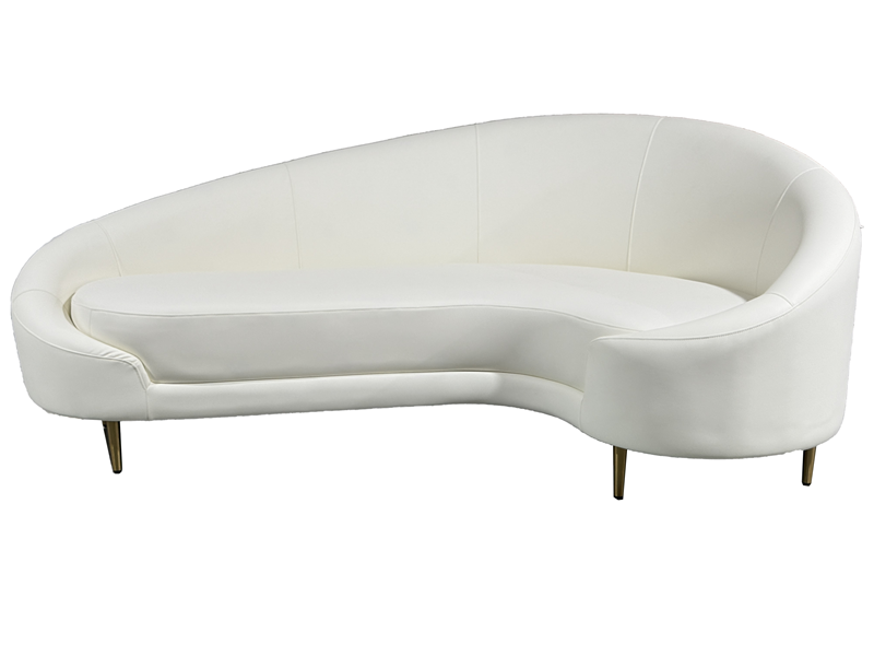 Curved White Faux Leather Hotel Sofa – 3-Seater with Gold Legs
