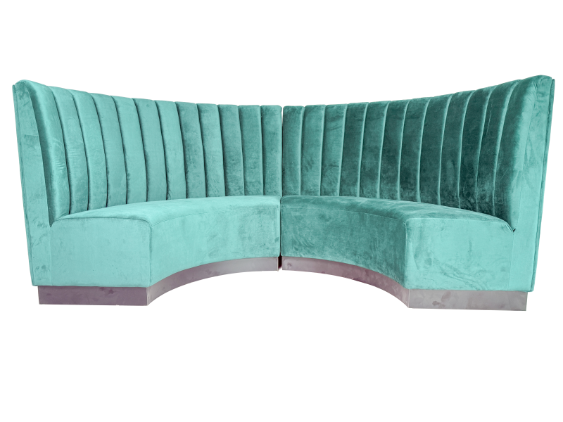 Curved Green Velvet High Back Booth Seating for Restaurants and Lounges