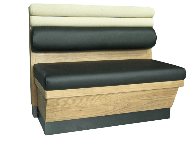 Modern Restaurant Booth Seating with Wood Base and Two-Tone Upholstery | Commercial Dining Bench